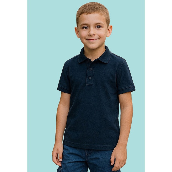 Tricou polo simplu casual de vara baieti, Albastru marin