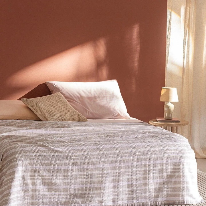 Patura de pat Darvell, Madame Coco, bumbac, bej, 200x220cm, set 1 bucata