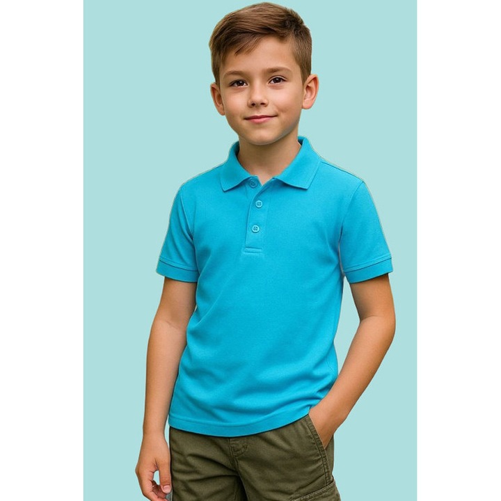 Tricou polo simplu casual de vara baieti, Turcoaz