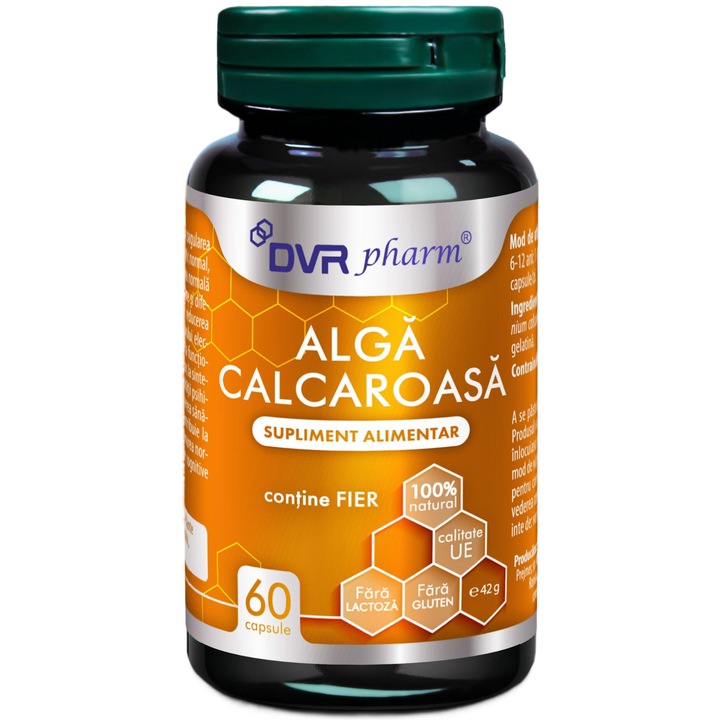 Alga Calcaroasa (Lithothamnium calcareum) 600mg extract, calciu, magneziu, fier si minerale usor asimilabile, 60cps, Laboratoarele DVR Pharm
