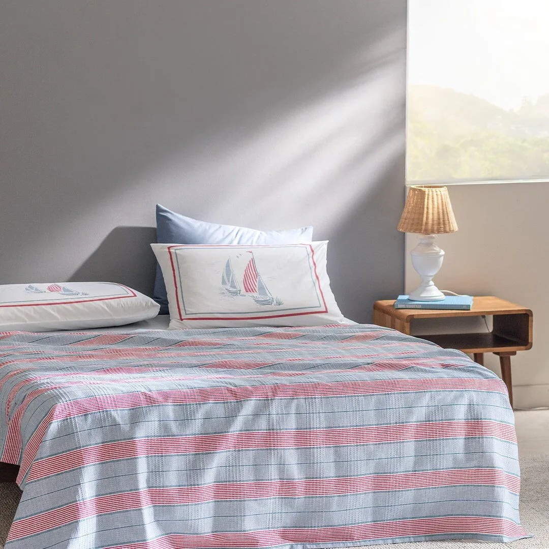Set lenjerie de pat, Madame Coco, Ecocell, 50% bumbac, albastru