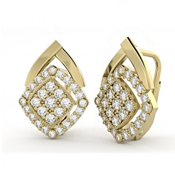 Cercei din aur, Pattic, 2,65g, forma patrata, zirconii, aur galben