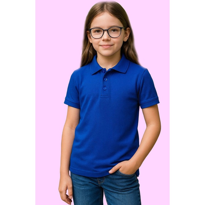 Tricou polo simplu casual de vara fete, Albastru royal