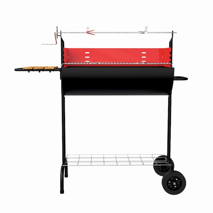 Gratar pe carbuni KLUGMEISTER KY1817ZL, material otel, cu rotisor si roti deplasare, suprafata gatire 65x39 cm