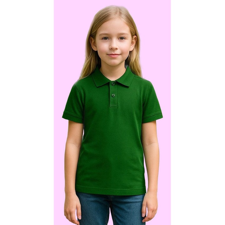 Tricou polo simplu casual de vara fete, Verde sticla