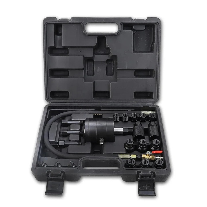 Kit extractor injectoare diesel, pneumatic, 19 adaptoare, rezistent, cu carcasa, argintiu