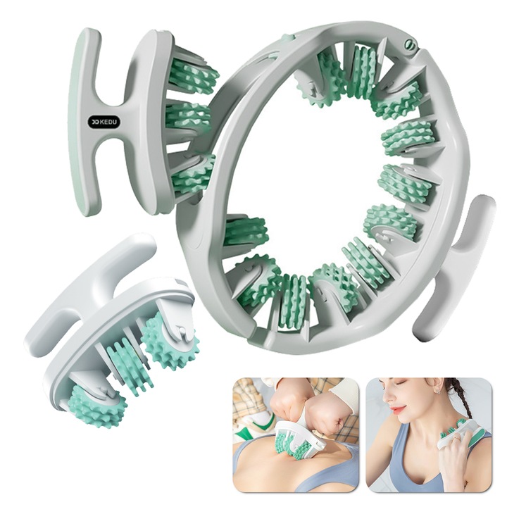 Aparat de Masaj Anticelulitic, Aparat Pentru Masajul Grasimilor Pentru Picioare si Corp in Forma de Inel, Dispozitiv Multifunctional Antrenament Pentru Intarirea si Tonifierea Muschilor, Cu Roti Dintate din Silicon, Potrivit Pentru Yoga si Fitness, verde