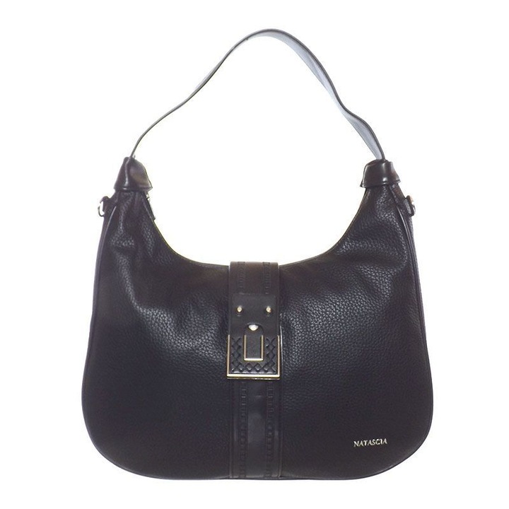Geanta de dama, Natascia, neagra, piele ecologica, 35 x 25 x 10 cm