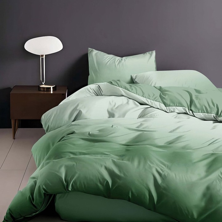 Двойно спално бельо от финет, 230 x 250 см, 6 части, Специално бельо, Маслинено зелено