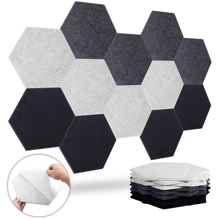 Set 12 Panouri Acustice Autoadezive, Design Autoadeziv Reduce Zgomotul de Fond Suprafata Este Neteda Sigura si Durabila Hexagonal Rezistente la Flacara Pentru Studiouri de Inregistrari Home Theaters Sali de Conferinte Poliester 30x25x1cm, Multiculoare
