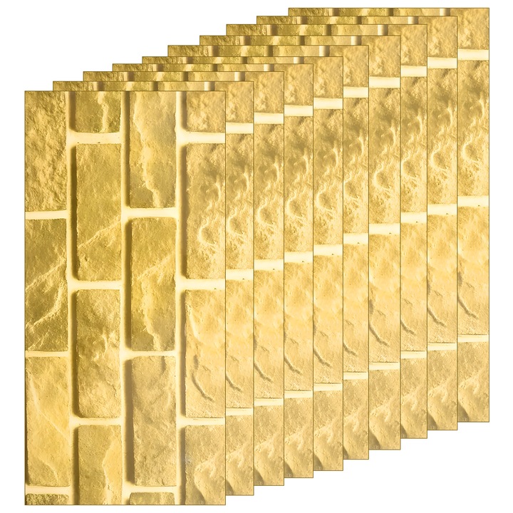 Set 10x Tapet Marmura Premium 3D Teno®, suprafata acoperire 1.8 mp, autoadeziv, waterproof, usor de montat, design modern, 30x60 cm, model 60, auriu
