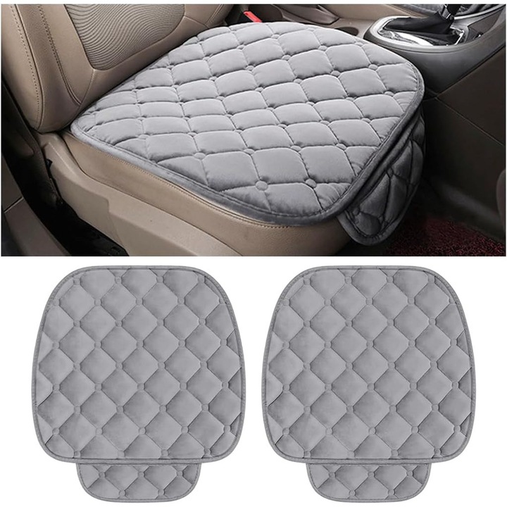 Set 3 Protectii scaune auto, JFYU, Huse Scaun Auto, Protectie matlasata pentru sezut bancheta spate, Design anti-alunecare pe partea din spate, Protectii spatar scaun cu buzunar (Gri)