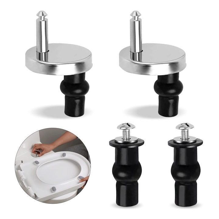 Комплект за монтаж на тоалетна чиния от 4 части, TREXORA, висококачествена неръждаема стомана, черно и сребристо, лесен монтаж, подходящ за стандартни тоалетни
