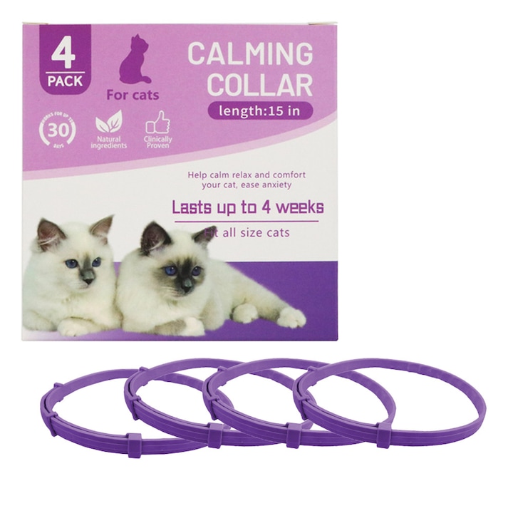 Set 4 zgarzi calmante pentru pisici, efect rapid, ajustabile, rezistente la apa, ingrediente naturale, 15inches