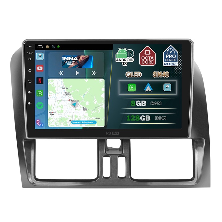 Navigatie VOLVO XC60 2008-2013 dedicata, MaxTech® PRO SERIES, 8 GB Ram 128 GB Rom OctaCore, Carplay & Android auto, Ecran 9” HD Touch, SIM 4G, GPS, Wifi, Bluetooth, Radio, EQ, Waze