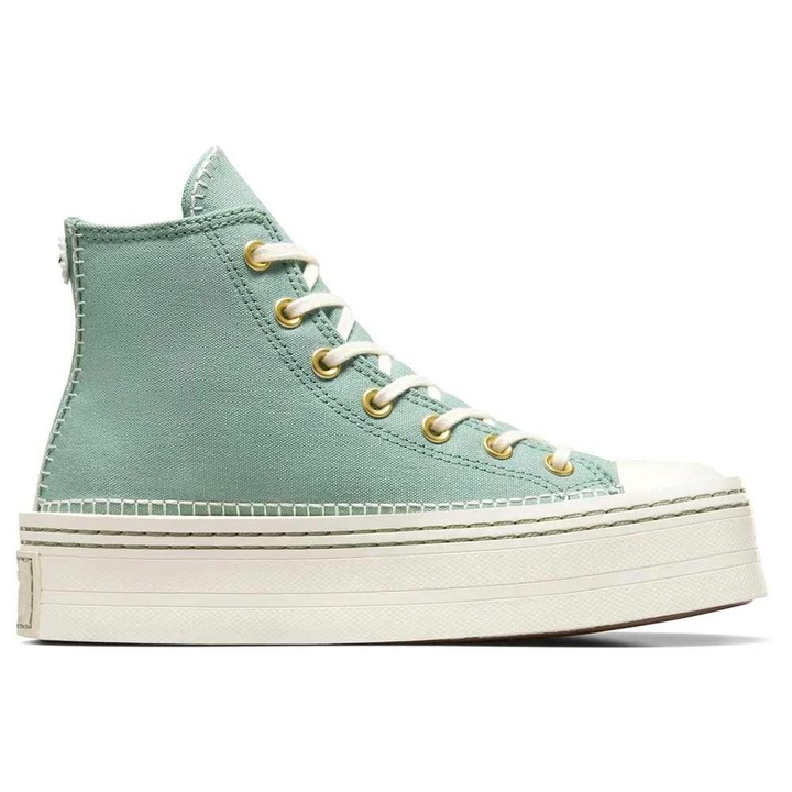 Tenisi dama Converse Chuck Taylor All Star Modern Lift, cusaturi contrastante, panza, verde