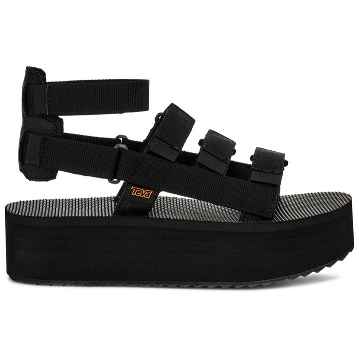 Sandale dama Teva Platform Mevia, ajustabile, negru, poliester/spuma EVA