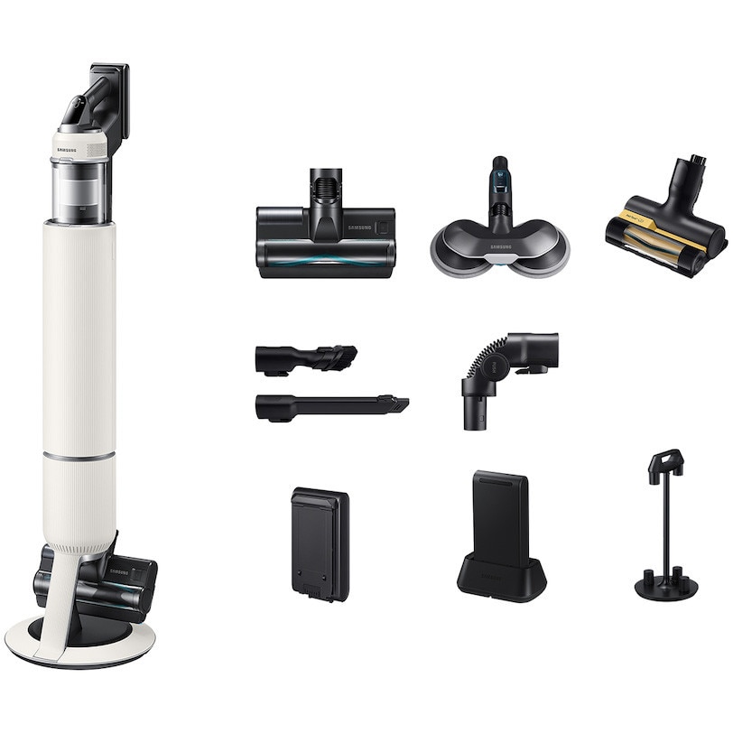 Aspirator vertical Samsung Bespoke Jet AI Lite Pro Extra VS80F28DGS/GE, putere aspirare 280W, Motor HexaJet Inverter, Filtrare HEPA, WiFi, AI Cleaning 2.0, Jet Dual Brush+, Perie Pet+, Autonomie 120 min, Santorini Beige