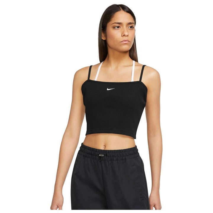 Top scurt Nike Sportswear Essential, croiala slim, bumbac, negru, L INTL