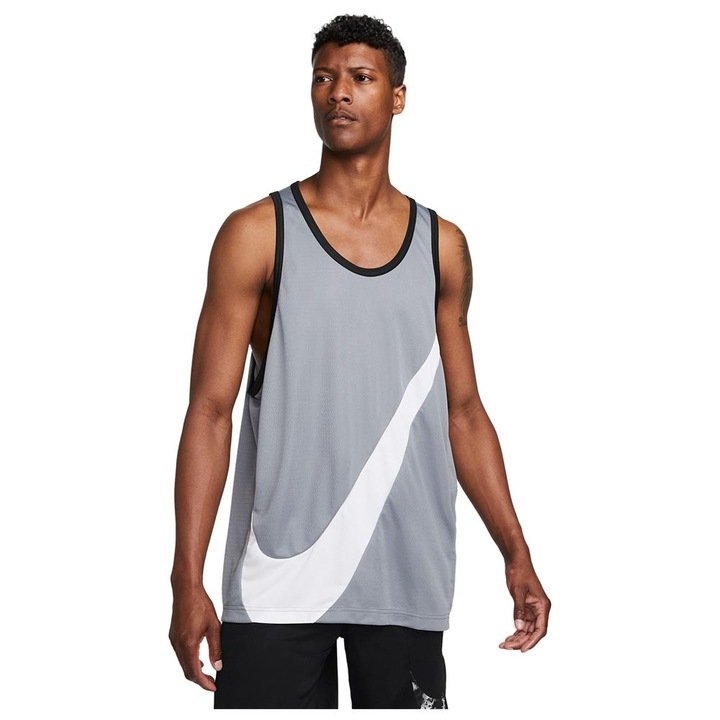 Maiou sport barbati Nike Dri-FIT Crossover, croiala lejera, gri, poliester