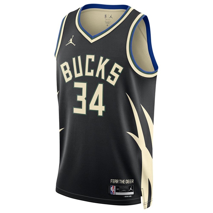Maiou sportiv, Jordan, Milwaukee Bucks, respirabil, negru, poliester