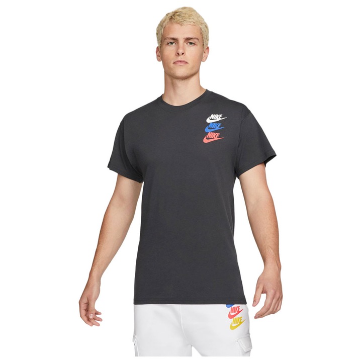 Tricou sport Nike, Sportswear Standard Issue, croiala lejera, gri, bumbac