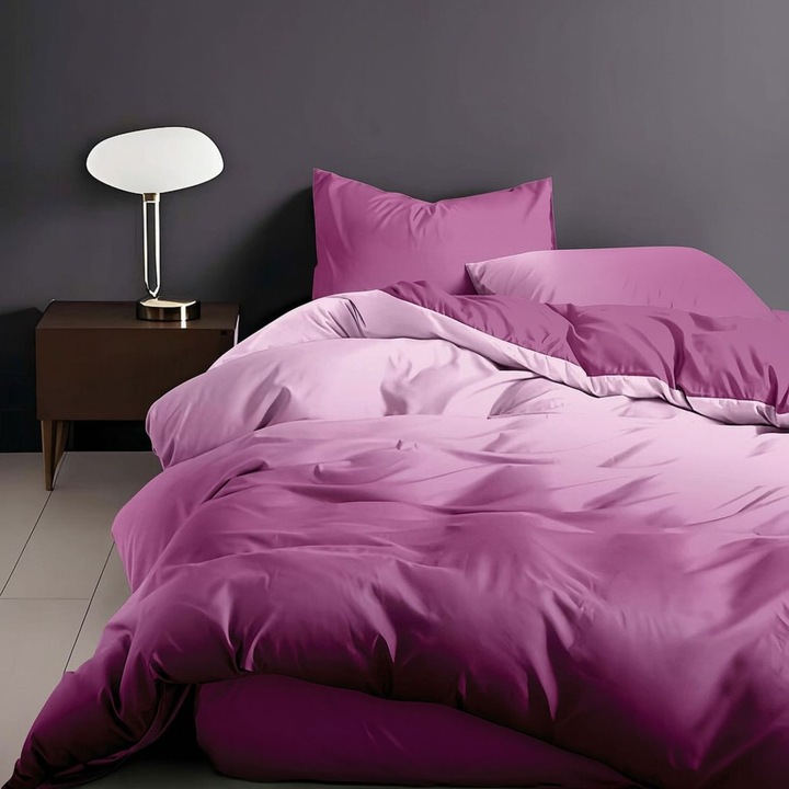 Lenjerie pat dublu din finet, 230 x 250 cm, 4 piese, Lenjerii Deosebite, Roz fucsia uni