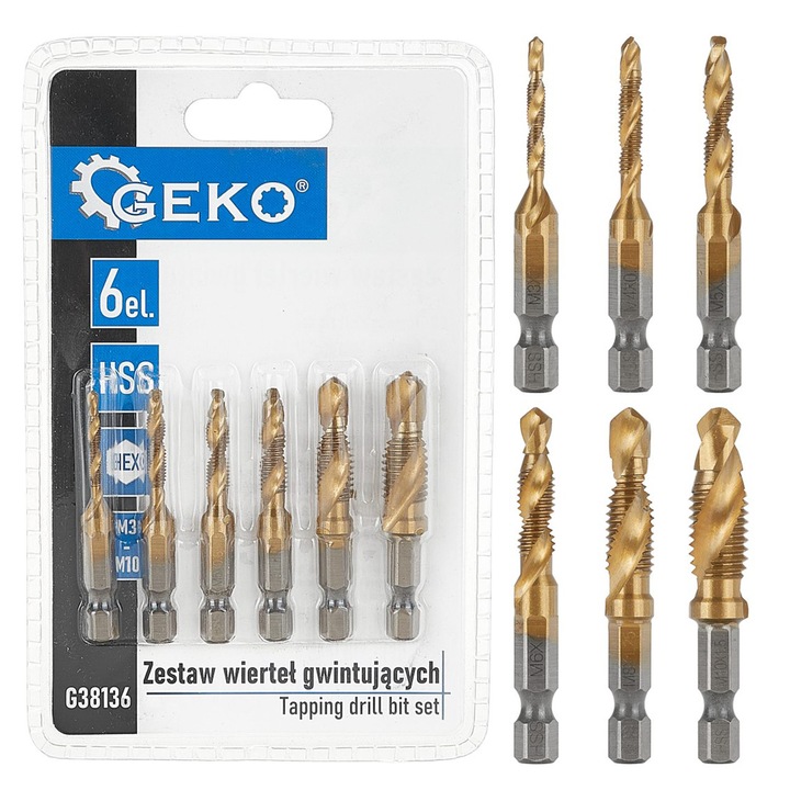 Set burghie HSS HEX M3-M10, GEKO, 6 piese