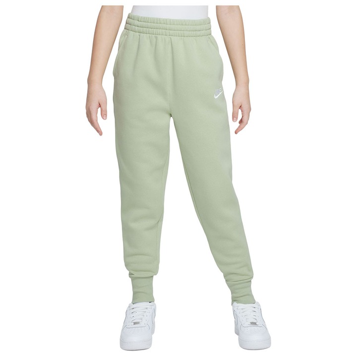 Pantaloni sport Nike, Club Fleece, talie inalta, bumbac, verde
