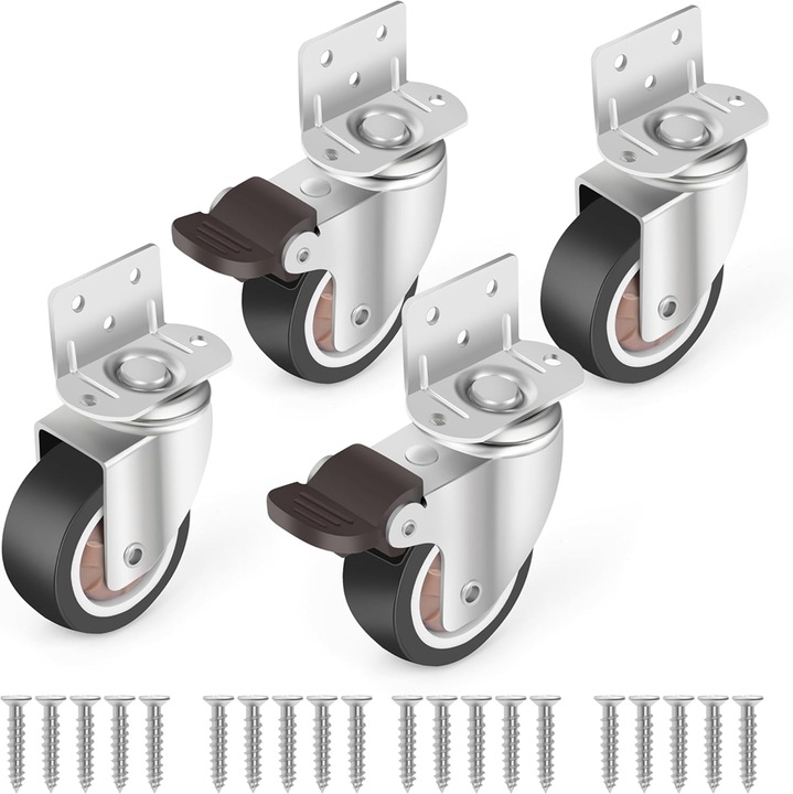 Set 4 Roti pentru troler, rotire 360, silentioase, Negre, 50x16mm