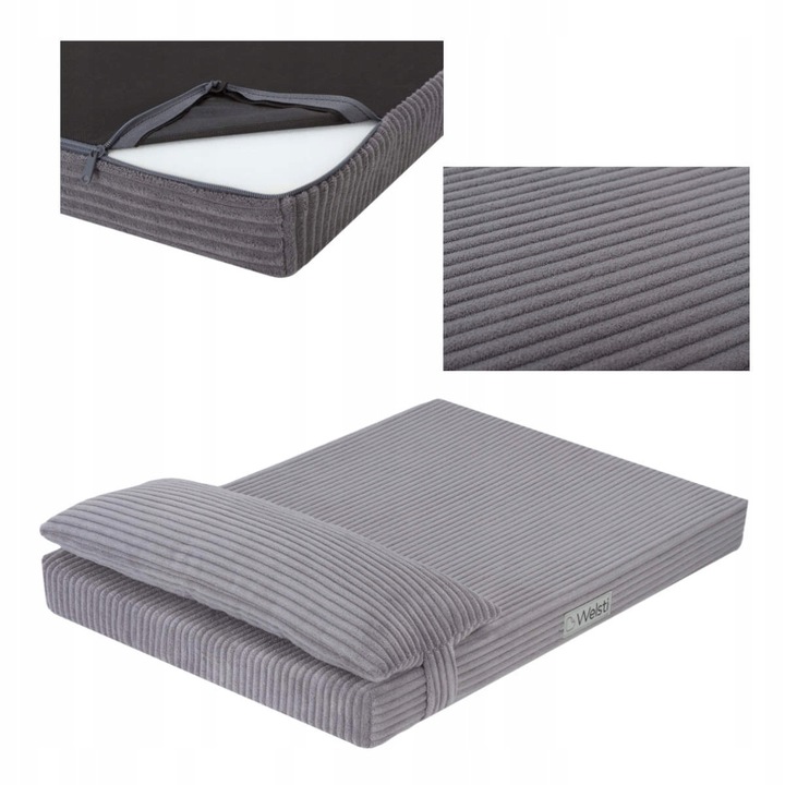 Saltea caini talie mare, husa detasabila, pat moale, rezistenta si confortabila, se poate spala la masina, gri, XL, 130x90 cm, Welsti