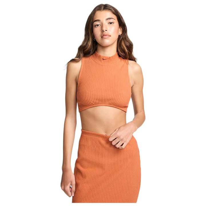 Maiou sport dama, Nike, scurt, guler inalt, bumbac, portocaliu