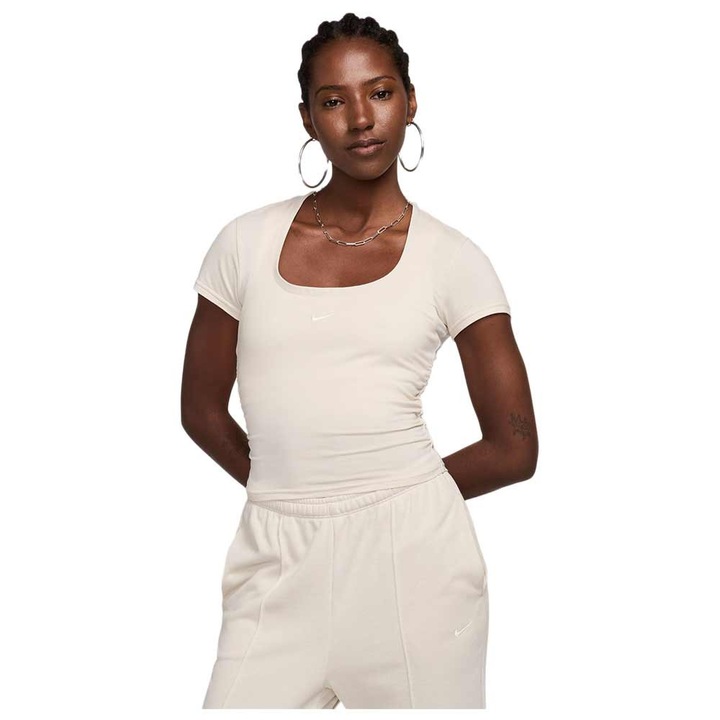 Maiou sport Nike, decolteu patrat, alb, bumbac/modal