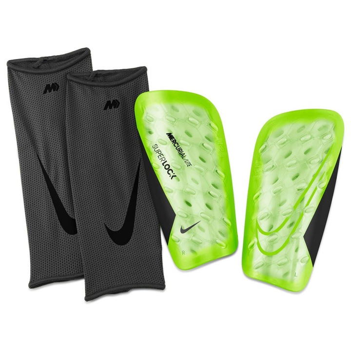 Aparatori de tibie Nike Mercurial Lite SuperLock, tehnologie Dri-FIT, culoare neagra, set de 2 bucati