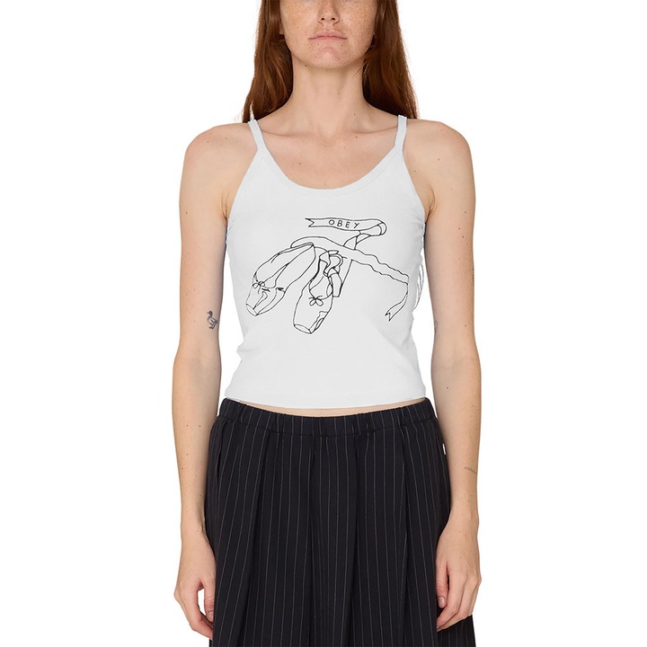 Maiou sport dama OBEY, balet, alb, material elastic textil, XS INTL