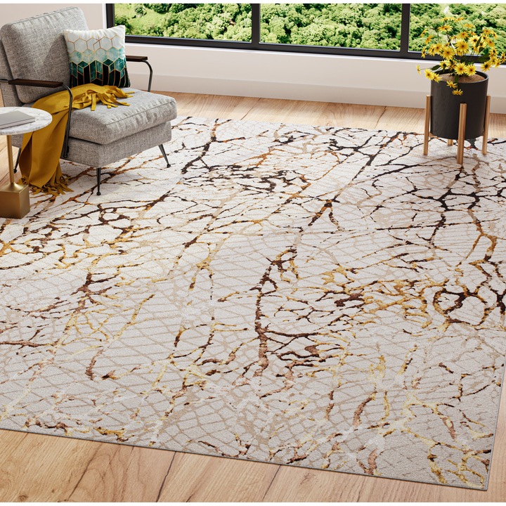 Covor, Tapiso, Golden, 230 x 160 cm, Inaltime Fir 16 mm, Auriu, Pentru Living, Dormitor, Rezistent La UV, Rezistent La Pete, Lavabil, Usor de curatat, Rezistent La Intemperii, Impermeabil, Moale La Atingere