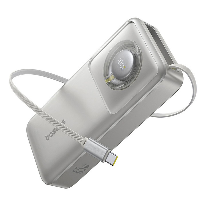Külső Akkumulátor 20000 mAh P10073700843-00 Modell 1 USB Port USB-C Digitális Kijelző 65W Kábellel Szürke Baseus