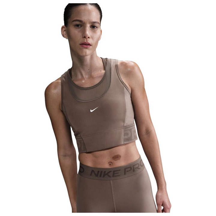 Maiou sport dama Nike Pro Dri-FIT, design crop, maro, poliester/spandex
