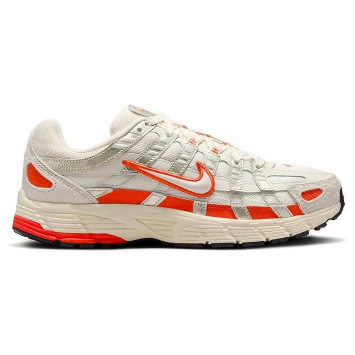 Pantofi sport dama Nike P-6000, alb-portocaliu, piele ecologica si textil, design retro si confortabil