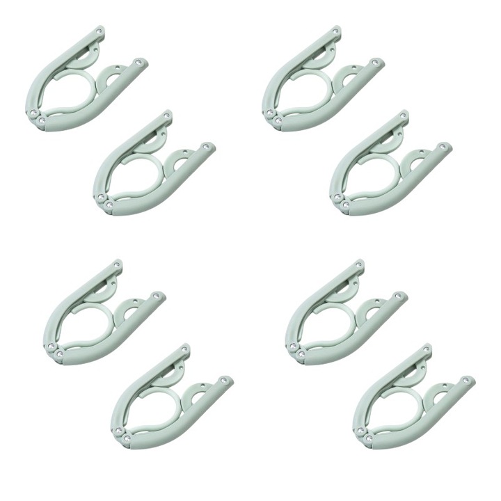 Комплект от 8 преносими закачалки, тънки и леки, за пътуване и дома, зелени, пластмасови, сгъваеми, 70x130 мм