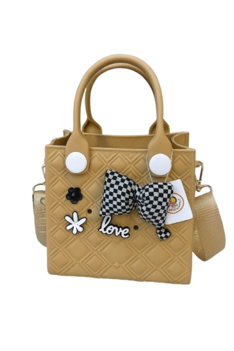 Multifunkcionális bevásárlótáska, elasztomer polimer, vízálló, perforált kialakítás, 21x10x18, 5cm, tejes kávé