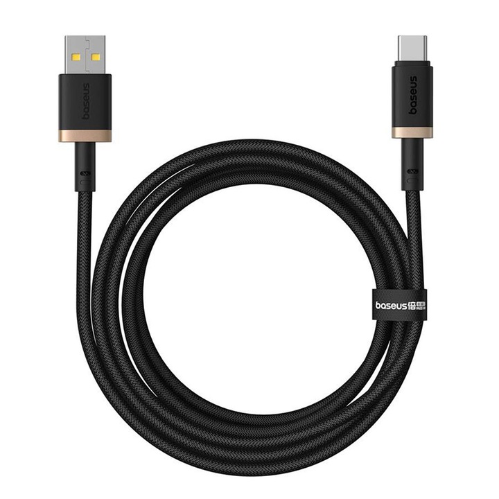 Cablu Date, USB la Type-C, 60 W, 2 m, Baseus, Aluminiu/Nailon, Negru