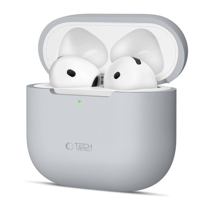 Carcasa Tech-Protect Silicone compatibila cu Apple AirPods 4 Crayon Grey