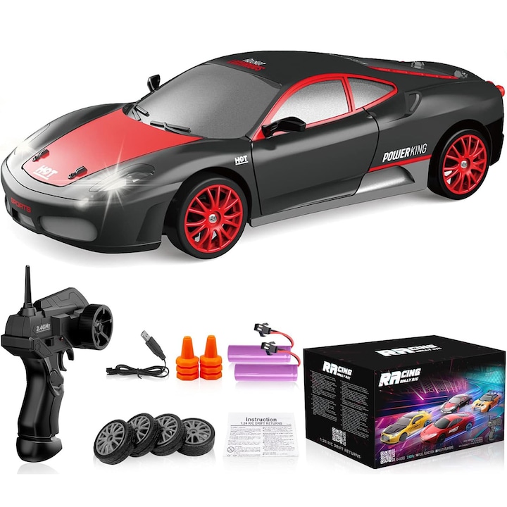 Távirányítós autó 2-1 Kidprotect® SkidForce Pro, 4 x 4 tapadás, LED lámpák, extra dedikált drift gumiabroncsok, 500mAh akkumulátor, maximális sebesség 15 km/h, 1:24 méretarány