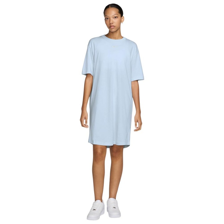 Rochie sport dama Nike Essential, croiala larga, bumbac organic, albastru deschis