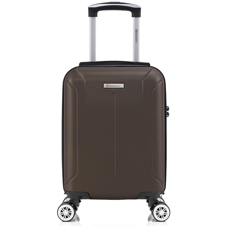 Куфар за ръчен багаж, Quasar & Co.®, модел SMART, 40x30x20 см, пътнически куфар за самолет, ABS 2.8 мм, двойно защитен цип, кодово заключване, телескопична дръжка, 4 двойни сваляеми безшумни колелца с въртене на 360°, Κафе кафяво