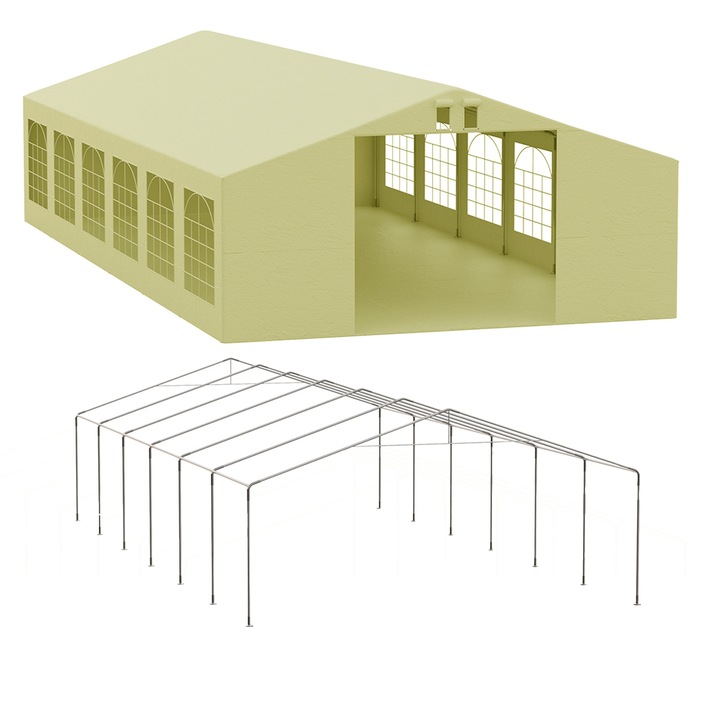 Cort pavilion, EGO SPACE, 6x12 m, crem, cadru din oțel galvanizat, material PE 240g/m2