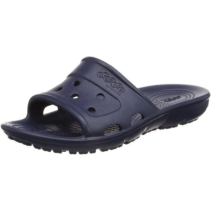 Papuci Crocs, model Presley Slide, bleumarin, spuma EVA, confortabili, antibacterieni