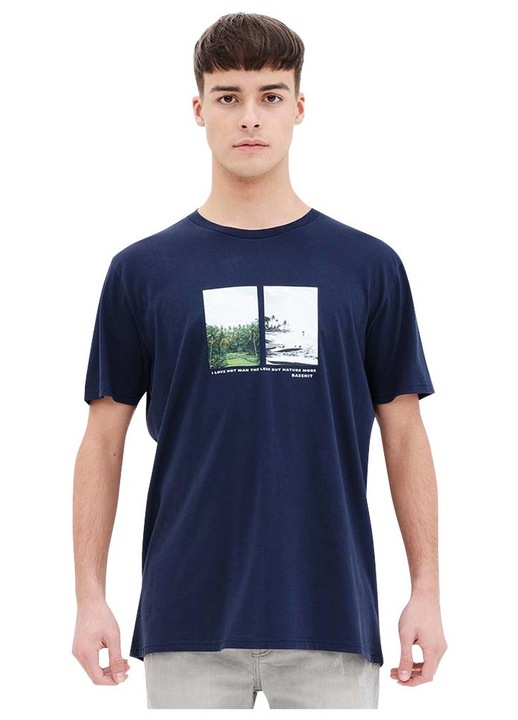 Tricou BASEHIT, croiala regulata, imprimeu pe piept, bleumarin, bumbac, L INTL