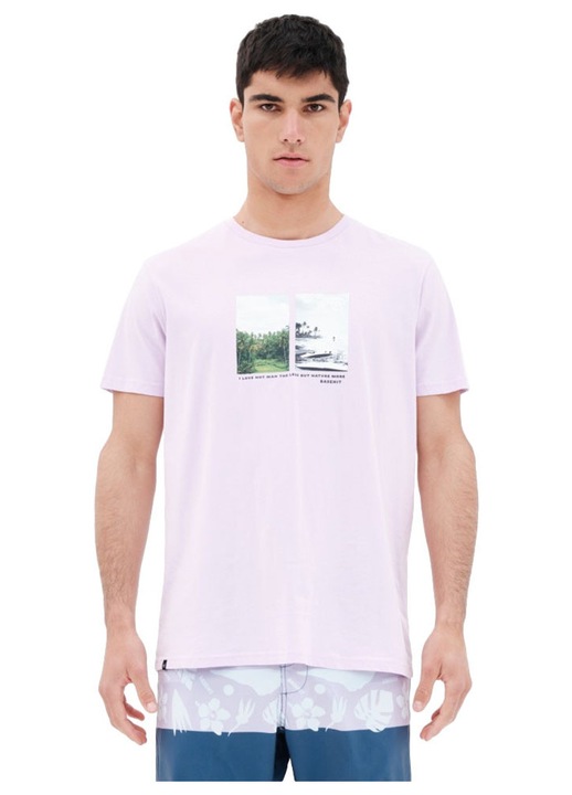 Tricou BASEHIT, croiala regulata, imprimeu pe piept, roz, bumbac, L INTL